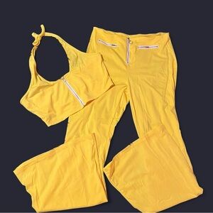 Yellow Zip-Up Crop Top and Pants Set